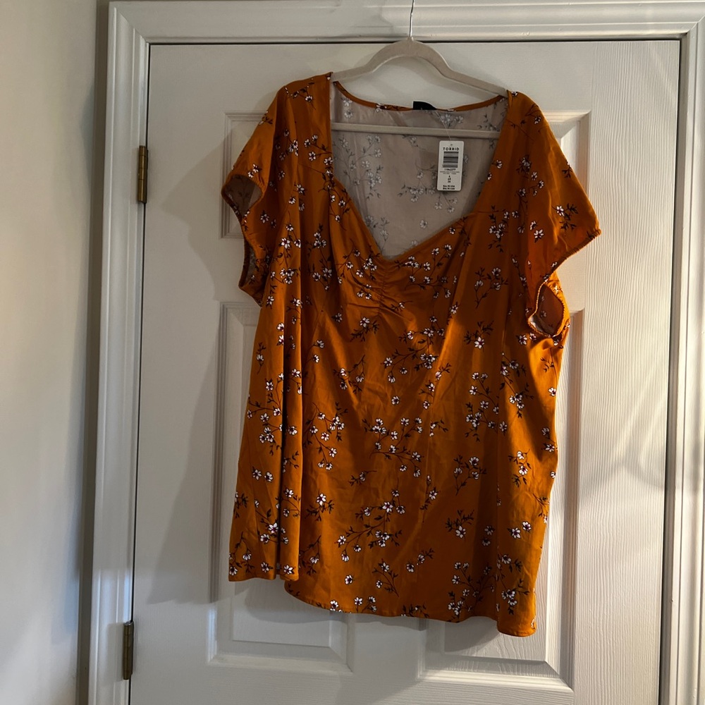 Torrid Orange Ruffled Short Sleeve Blouse